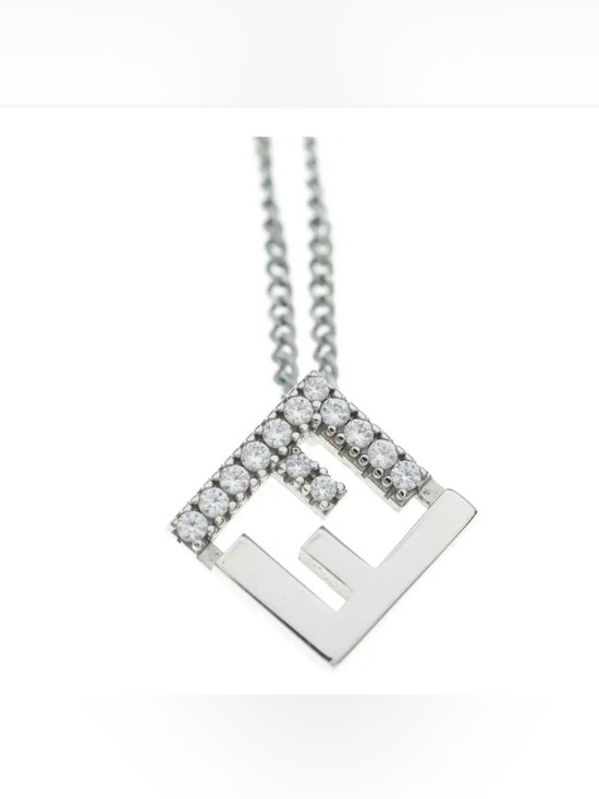 Fendi Jewelry - Fendi FF logo Crystal Pendant Chain Necklace in Silver